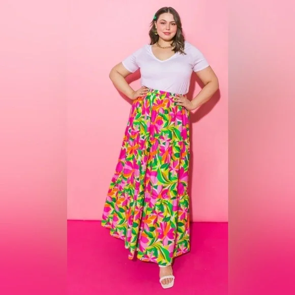 FLYING TOMATO PLUS SIZE PRINTED POPLIN SKIRT size L - Picture 3 of 11